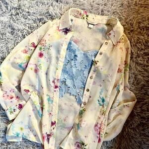 Pastel Bohemian Indie Flowerchild Hippie Forest Witchy Floral Sheer Button Up